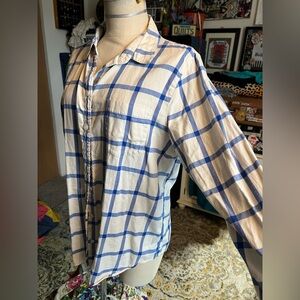 J. Crew Blue and Cream Plaid Men's Shirt